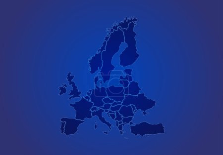 Blue background with dark blue map of Europe