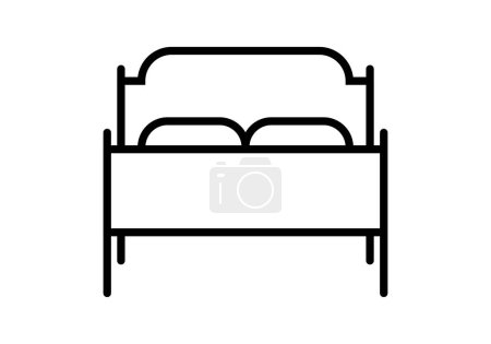 Black icon of a bed on white background.