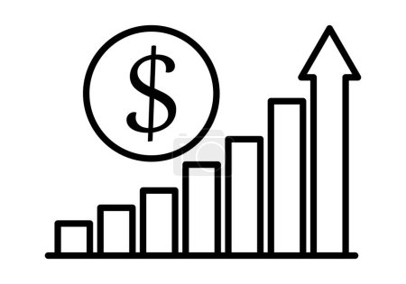 Black icon of increasing bar chart with ending arrow with dollar coin.