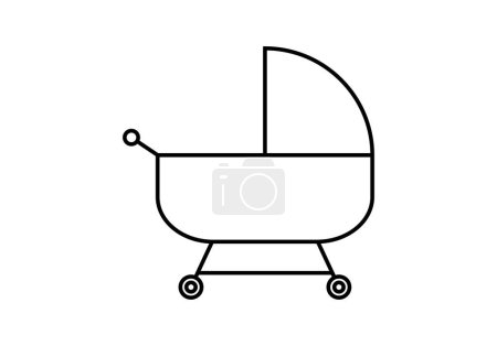 Baby cochecito icono negro sobre fondo blanco.