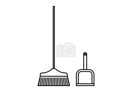 Broom with dustpan icon on white background.