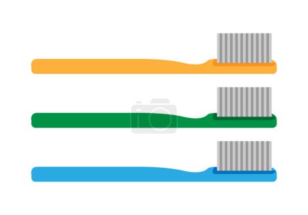 Orange, blue and green toothbrushes.