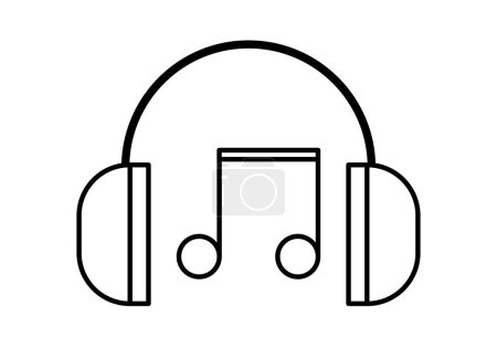 Icono negro con auriculares con nota musical