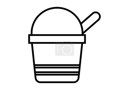 Black icon of tub with a scoop of ice cream and a spoon.