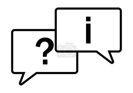 Black icon speech bubble with question mark and speech bubble with answer.