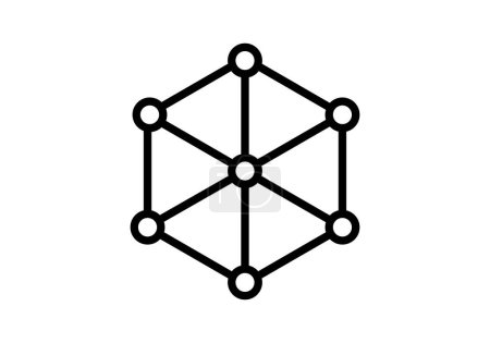 Black icon representation of atoms that form matter through a cube with circles at the vertices