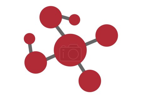 Modell roter Moleküle mit grauer Verbindung.