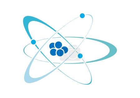 Atome mit Kernen und blauen Elektronen.