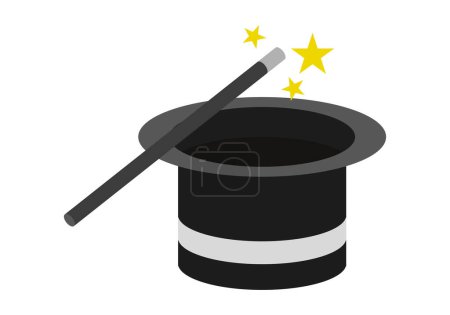 Wizard hat with magic wand and stars.