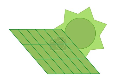 Green solar panel and sun icon.