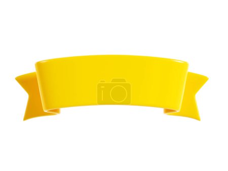 Foto de Yellow ribbon banner 3d render - illustration of glossy text box for title sign or advertising message. Empty curled double tape as frame for sale or congratulation concept. - Imagen libre de derechos