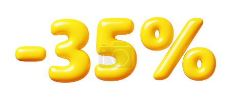 Ballon Nummer minus fünfunddreißig Prozent unterschreiben zum Verkauf Konzept. 3D-Darstellung der gelb glänzenden Discount-Typografie -35. Cartoon Blase Element Prozentsatz off für Sonderangebot promo.