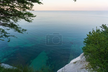 View from the white cliffs of Mons Klint at sunset in Denmark