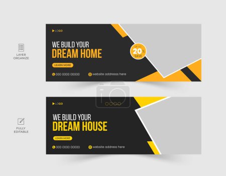 Konstruktion facebook cover design, home repair social media banner, web banner ads template.