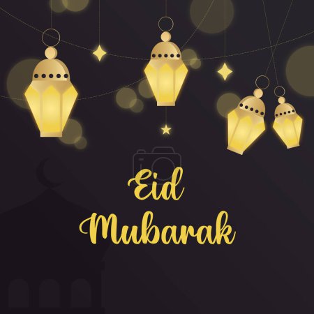 Photo for Eid Mubarak Poster Flat Illustration - Royalty Free Image