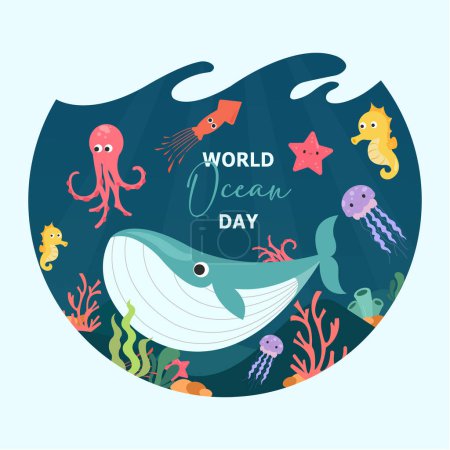 Téléchargez les photos : Illustration plate de la Journée mondiale des océans - en image libre de droit