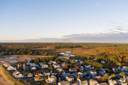 Photo for Aerial view of the Cityscape of Old Orchard Beach Maine during Autumn at Sunrise. - Royalty Free Image