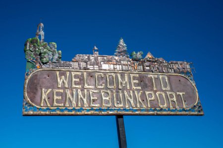 Photo for Welcome to Kennebunkport sign in Dock Square in Kennebunkport Maine. - Royalty Free Image