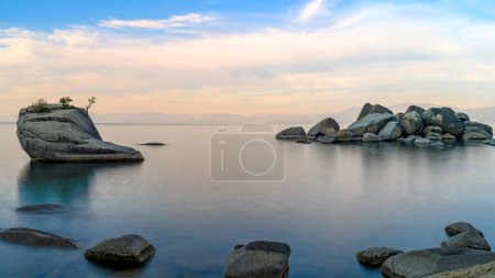 Bonsai Rock. Bonsai Rock Lake Tahoe is a popular tourist destination located in Nevada near the California border.