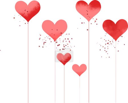 Ilustración de Pink Watercolor Love y Red Star Sparking sobre fondo blanco adecuado para Social Media Post para la celebración de San Valentín. Fondo de amor - Imagen libre de derechos