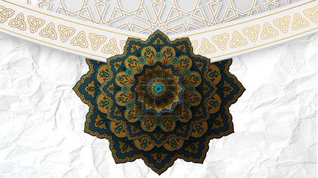 Photo for Golden arabesque arabis style islamic ornamental mandala pattern background with empty space. Paper style islamic background. - Royalty Free Image