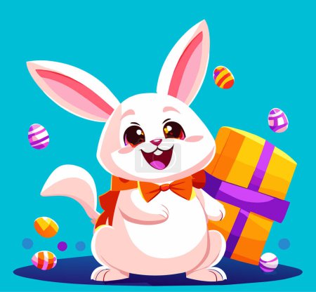 Téléchargez les photos : Un lapin de Pâques mignon et joyeux entouré de cadeaux et d'œufs. - en image libre de droit
