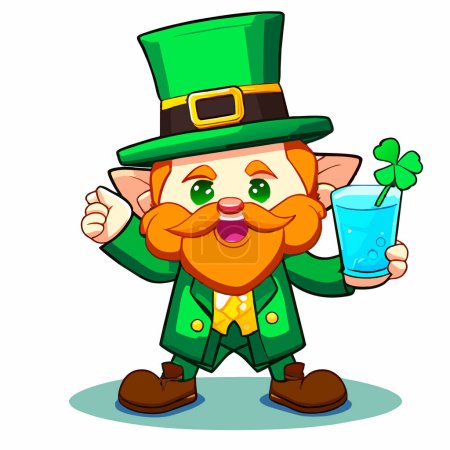 Téléchargez les photos : Un lutin vert joyeux et mignon tenant un verre d'eau pour la Saint-Patrick - en image libre de droit