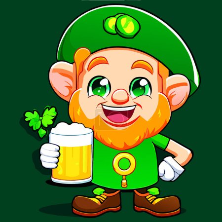 Téléchargez les photos : Un lutin vert joyeux et mignon tenant un verre de bière pour la Saint-Patrick - en image libre de droit