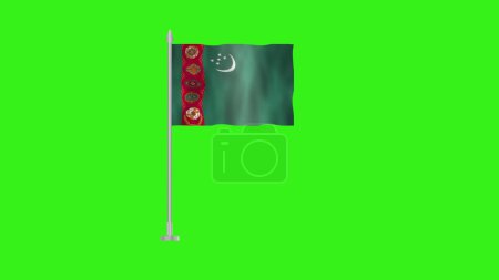 Téléchargez les photos : Pôle Drapeau du Turkménistan, Drapeau du Turkménistan, Turkménistan Drapeau Polonais agitant le vent sur fond vert. - en image libre de droit