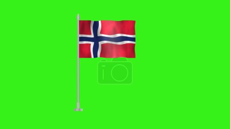 Pole Flag of Norway, Norway Pole flag waving in wind on Green Background. Norway Flag, Flag of Norway.