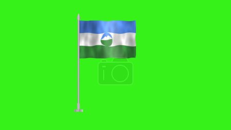 Photo for Pole Flag of Kabardino, Kabardino Pole flag waving in wind on Green Background. Kabardino Flag, Flag of Kabardino. - Royalty Free Image