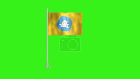 Photo for Pole Flag of Kalmykia, Kalmykia Pole flag waving in wind on Green Background. Kalmykia Flag, Flag of Kalmykia. - Royalty Free Image