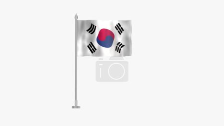 Foto de Polo Bandera de Corea del Sur, Bandera de Corea del Sur, Corea del Sur Polo bandera ondeando en el viento en la pantalla blanca. Bandera de Corea del Sur. - Imagen libre de derechos