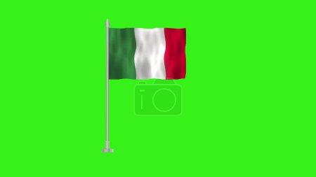 Pole Flag of Italy, Italy Pole flag waving in wind on Green Background. Italy Flag, Flag of Italy.