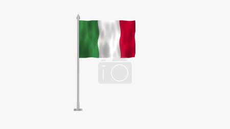 Pole Flag of Italy, Italy Pole flag waving in wind on White Background. Italy Flag, Flag of Italy.
