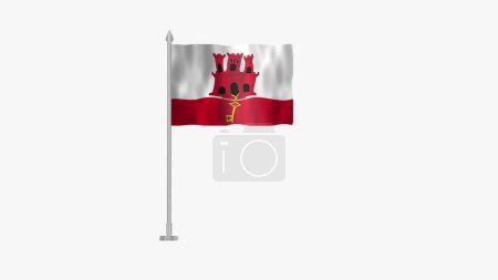 Photo for Flag of Gibraltar, Pole flag of Gibraltar, Gibraltar flag waving in the wind isolated on White Background. National symbol of Gibraltar country. - Royalty Free Image