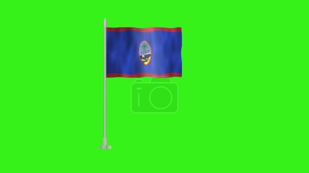 Téléchargez les photos : Drapeau de Guam, drapeau Polonais de Guam, drapeau Guam agitant dans le vent isolé sur fond vert. Symbole national du pays Guam. - en image libre de droit