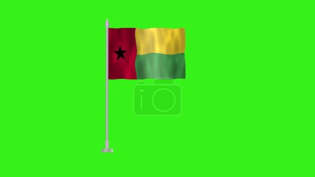 Drapeau de Guinée-Bissau, Drapeau polaire de Guinée-Bissau, Drapeau de Guinée-Bissau agitant dans le vent isolé sur fond vert. Symbole national du pays Guinée-Bissau.
