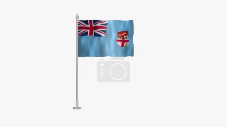 Foto de Bandera de Fiyi, bandera polaca de Fiyi, bandera de Fiyi ondeando en el viento aislado sobre fondo blanco. Símbolo nacional del país de Fiji. - Imagen libre de derechos