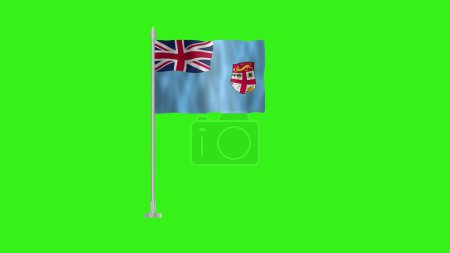 Foto de Bandera de Fiyi, bandera polaca de Fiyi, bandera de Fiyi ondeando en el viento aislado sobre fondo verde. Símbolo nacional del país de Fiji. Animación y pantalla verde o croma clave. - Imagen libre de derechos