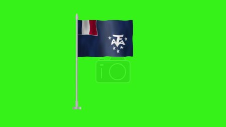 Photo for Flag of French Antarctic, Pole flag of French Antarctic, French Antarctic flag waving in wind isolated on Green Background. National symbol of French Antarctic country. Animation and Green screen. - Royalty Free Image