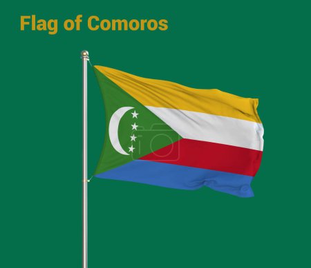 Photo for Flag Of Comoros, Comoros flag, National flag of Comoros. Pole flag of Comoros. - Royalty Free Image