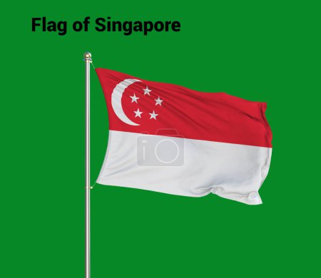 Foto de Bandera de Singapur, Bandera de Singapur, Bandera nacional de Singapur. Bandera de Pole de Singapore. - Imagen libre de derechos