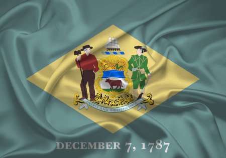 Téléchargez les photos : Drapeau du Delaware, Delaware Drapeau, État des États-Unis Delaware Illustration du drapeau, États-Unis, Drapeau en tissu du Delaware. - en image libre de droit