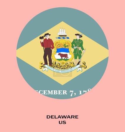 Téléchargez les photos : Drapeau du Delaware, Delaware Drapeau, État des États-Unis Delaware Illustration du drapeau, États-Unis, drapeau circulaire du Delaware. - en image libre de droit