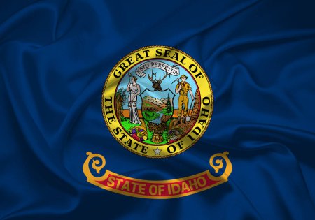 Téléchargez les photos : Drapeau de l'Idaho, Idaho Drapeau, États-Unis État de l'Idaho Illustration du drapeau, États-Unis, drapeau en tissu de l'Idaho. - en image libre de droit