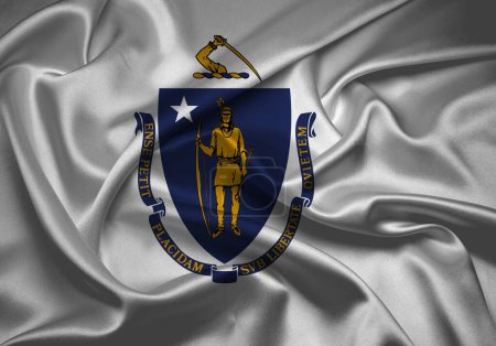 Téléchargez les photos : Drapeau du Massachusetts, Drapeau du Massachusetts, État des États-Unis Drapeau du Massachusetts Illustration, États-Unis, tissu et texture drapeau du Massachusetts. - en image libre de droit