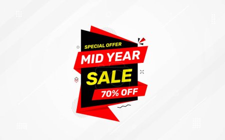 Illustration for Mid Year Sale banner vector template. New Year Discount vector graphic element. Super shop label Promo design. Product opening festival background collection. - Royalty Free Image