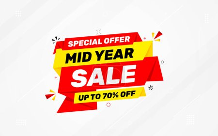 Illustration for Mid Year Sale banner vector template. New Year Discount vector graphic element. Super shop label Promo design. Product opening festival background collection. - Royalty Free Image