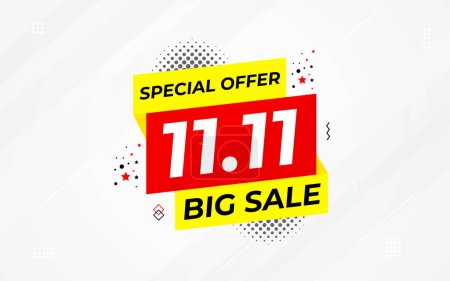 Illustration for 11 11 Shopping festival vector banner template. 11 11 Discount sell banner vector graphic element. Super shop label Promo design. Product opening festival background collection. - Royalty Free Image